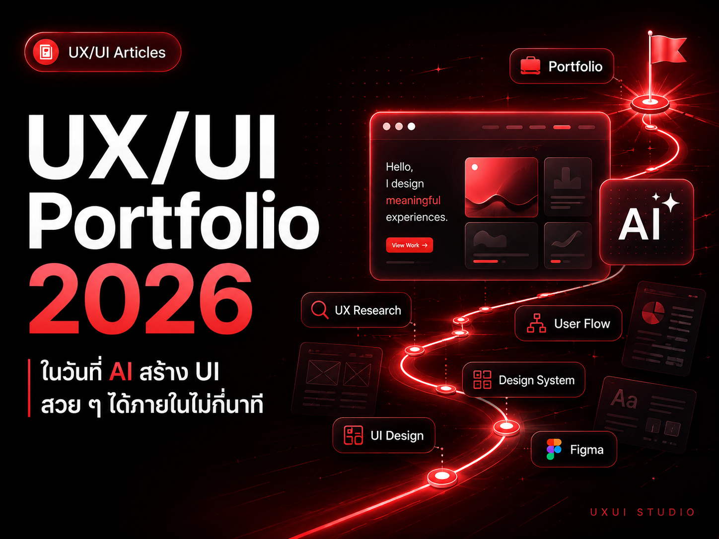 UX/UI Portfolio 2026 roadmap with AI tools — UX Research, User Flow, Design System, Figma